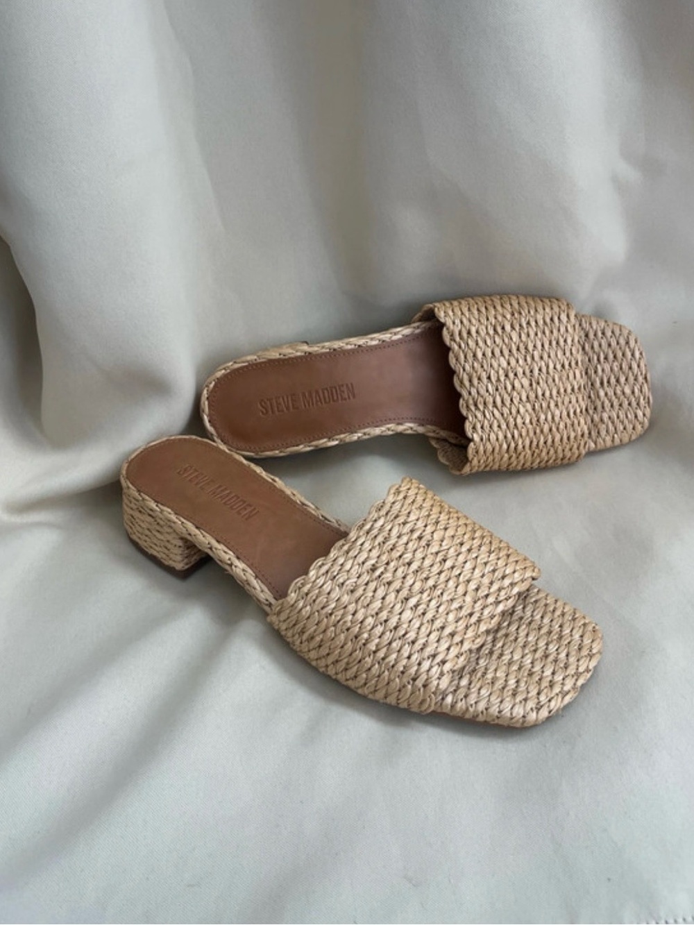 Steve Madden Beige Woven Slide Mules